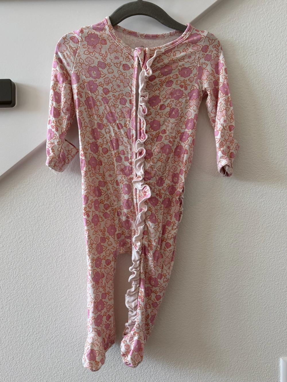 Caden Lane Pink Floral Ruffle Footie One-Piece